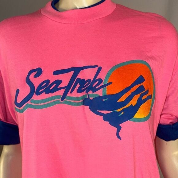 Vintage Neon Puffy Graphics Sea Trek Ringer Royal Caribbean T Shirt Unisex Sz On - Picture 3 of 12